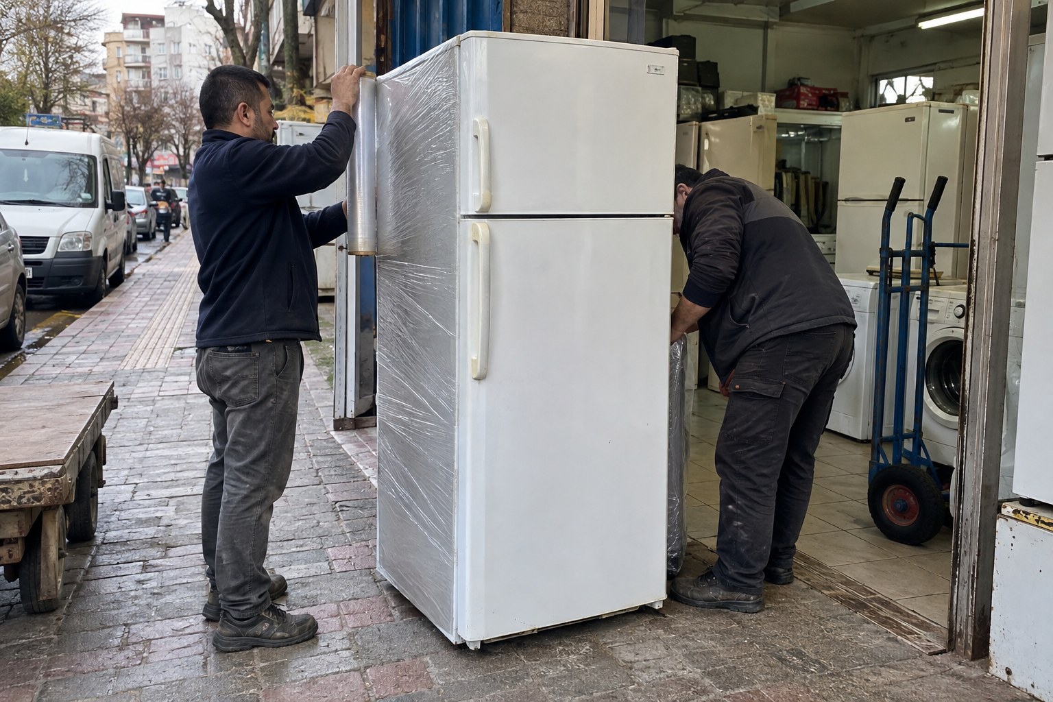 İkinci el buzdolabı teslim hazırlığı