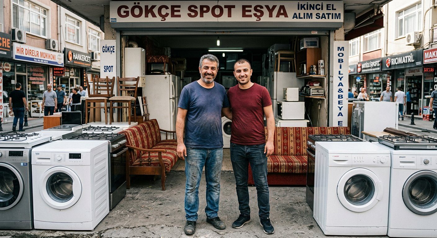 Mağaza girişinde birlikte bekleyen iki spotçu esnafı